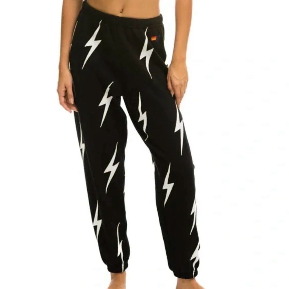 Aviator Nation Bolt Stitch Repeat Sweatpants in black and white